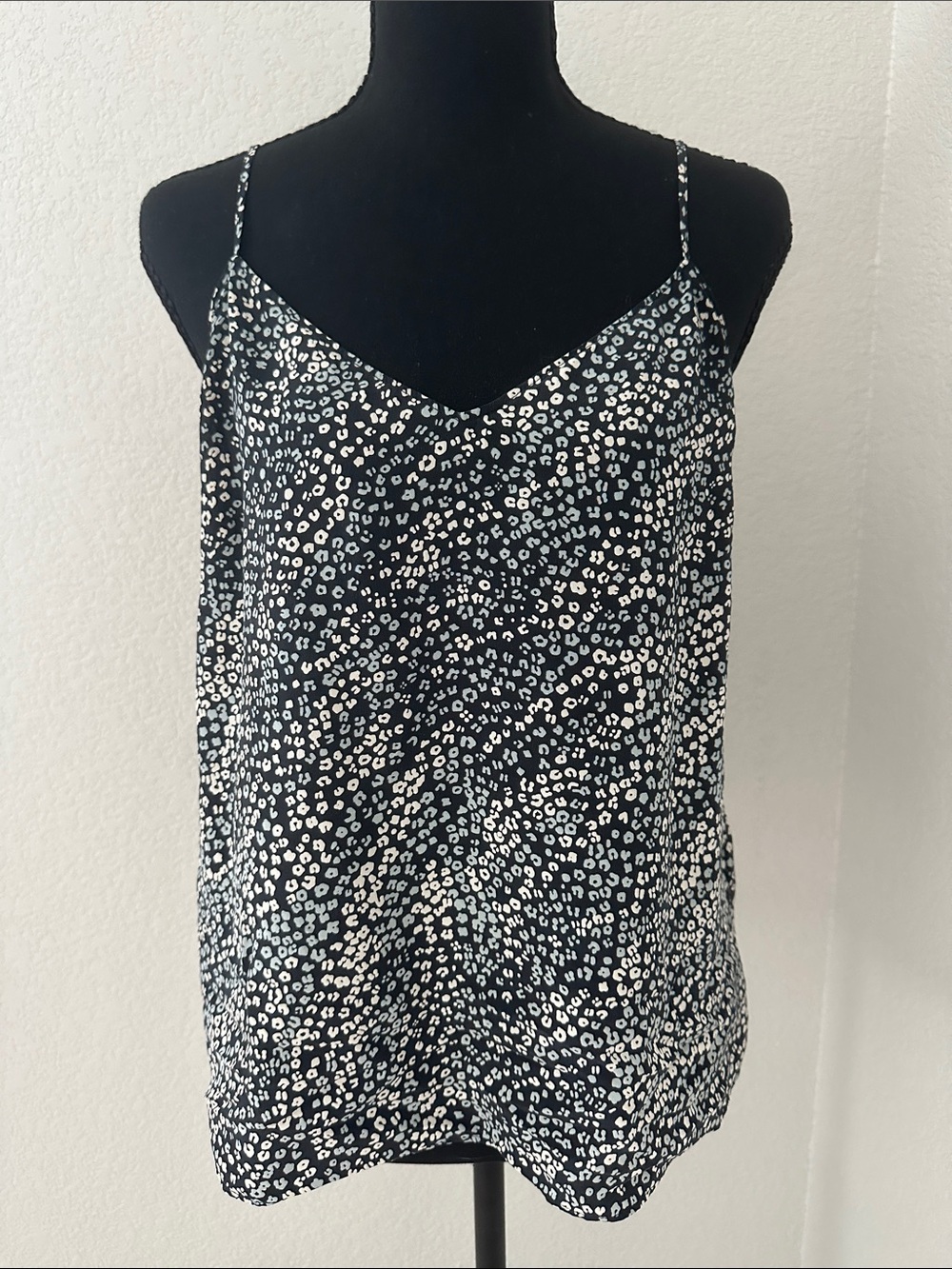 100% silk Black Leopard Print Spaghetti Strap Cami